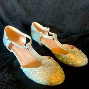 Link Girls Youth Pageant Jewel Rhine Stone Mary Jane High Heel Dress Shoes